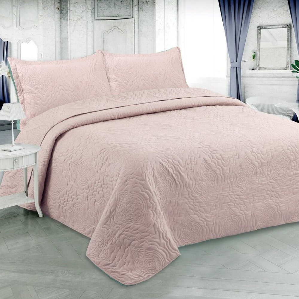 Solid Embossed Pinsonic Coverlet Bedspread  Soft 3 Piece Summer Quilt Set